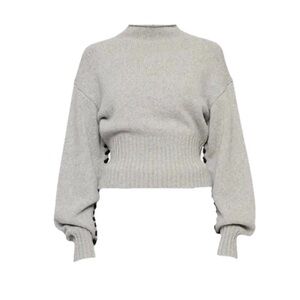 CLEA Women’s Archie Lace Up tie Under sleeve 100% wool Rare Sweater Grey Marle S